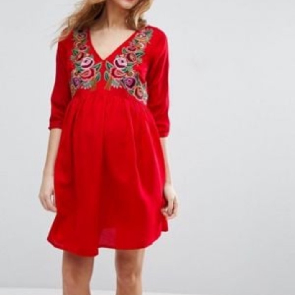 ASOS Maternity Embroidered Red Floral Dress✨